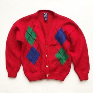 Vintage BABygap red knit argyle cardigan EUC M(8-9Y)